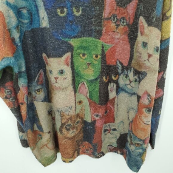 Cotton/Wool Oversized Cat Print Sweater OS Multicolor - Picture 7 of 16